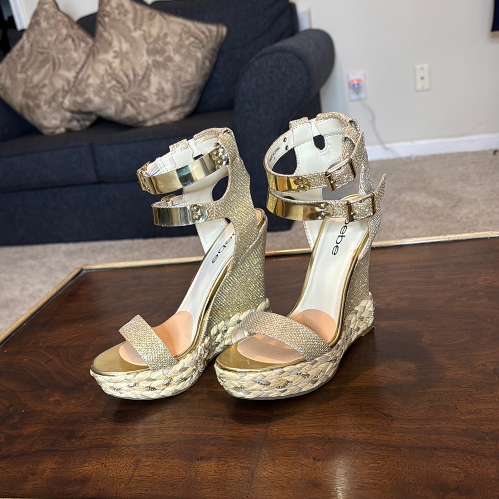 Bebe Gold Wedge Sandals with Platform
